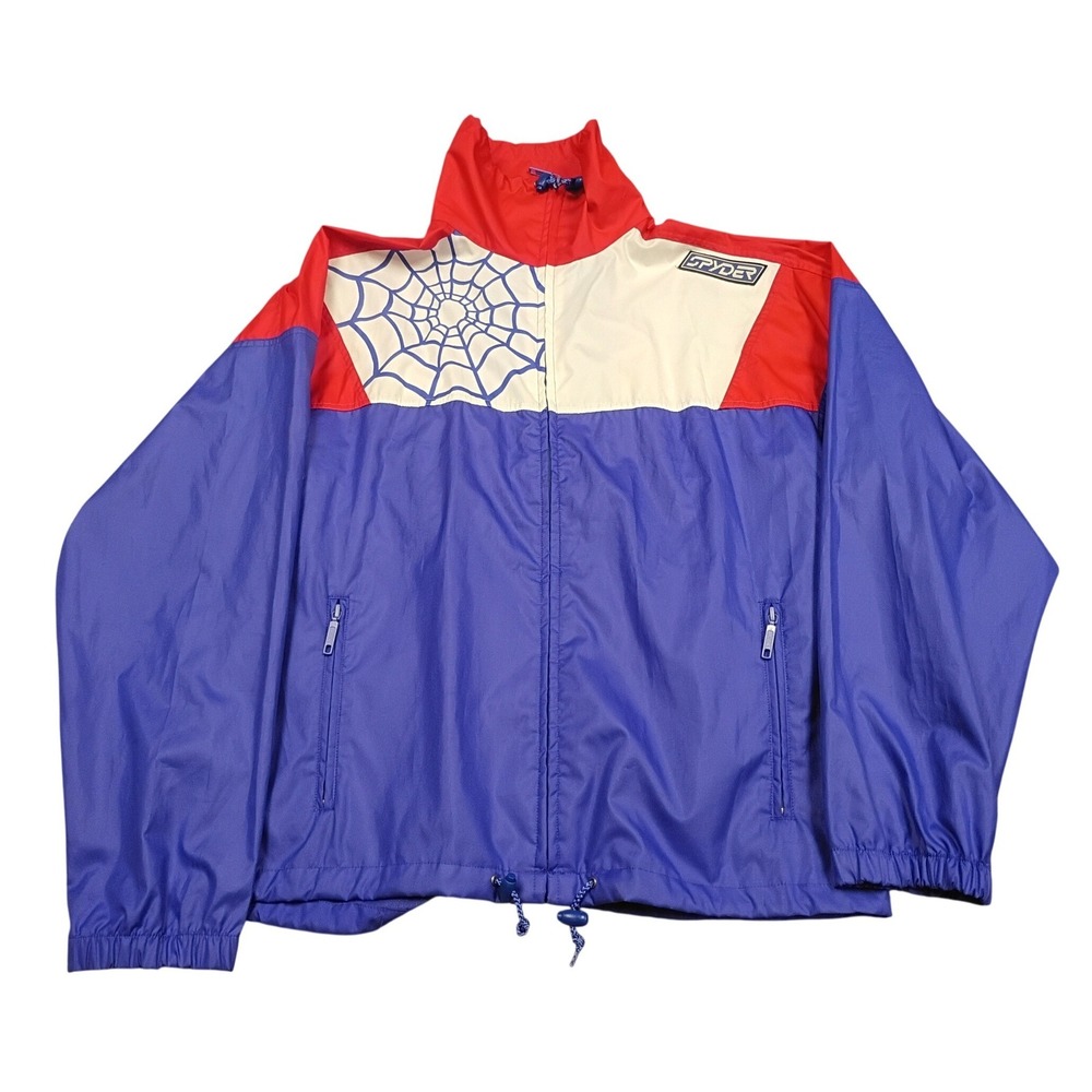 Spyder Windbreaker Jacket Mens L Blue Red Vintage 90s‎ Spider Web Colorblock Zip